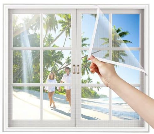 Store Moustiquaire Fenetre Enroulable 150x155cm Blanc Montage facile - Protection contre les insectes - Sans perçage