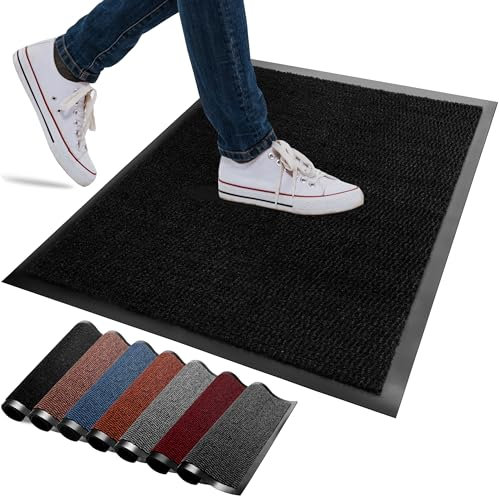 FB FunkyBuys Washable Door Mats Indoor & Outdoor - Non-Slippery Heavy Duty Doormats Indoor - Highly Absorptive Rubber Door Mat - Perfect for Kitchen, Home and Hotel Entrance (Black, 40x60 CM)