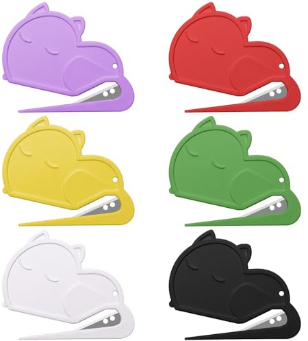 6 Pack Letter Opener Envelope Slitter Cat Shape, Luxiv Envelope Opener Slitter for Women, Men Mail Open Tool Mini Safe Letter Package Open Tool for Office, Home (6)