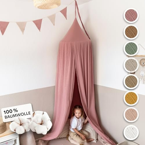 lilimaus Baldachin Kinderzimmer mit Goldapplikation [in 12 Farben] Betthimmel aus 100% Baumwolle Musselin Mädchen & Jungen - Babybett Himmel als Babyzimmer Deko - Vorhang für Kinderbett, Kuschelecke