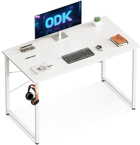 ODK Scrivania, 100 x 48 cm Piccola Scrivania con Gancio per Cuffie, Scrivania Computer per Stanze Piccole, Scrivania Ufficio in Casa (Bianca, 100 x 48 cm)