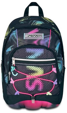 Seven Zaino Scuola Dual, Nero Fucsia, Doppio Scomparto Da 31 L, Con Tasca Per PC, Tasca Per Borraccia e Tasca Con Organizer, Scuola Media e Superiore, Zaino Ragazza