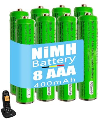Piles Rechargeables AAA 400mah 1,2v pour Téléphone Gigaset, Pile AAA 400mah Ni-MH Batterie téléphone pour téléphone sans Fil, Lot de 8