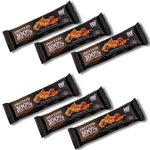 ID Bars-High Protein, 100% Plant Based and Gluten-Free Bar with Peanut Butter Caramel Flavour, Display Box of 6 x 60g