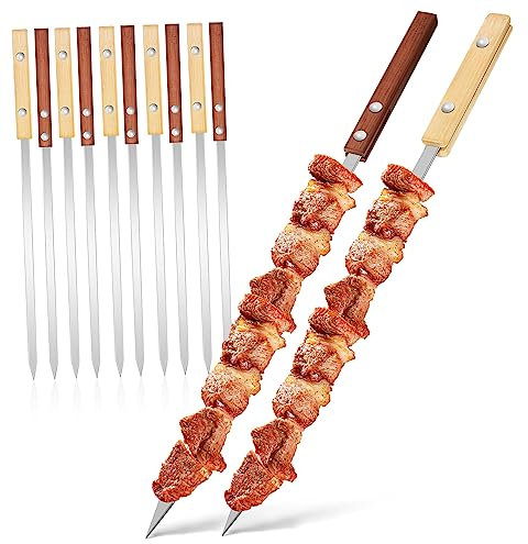 TOYANDONA 12 Piezas Brochetas Para Barbacoa Con Mangos De Madera y Acero Inoxidable Brochetas Planas Para Aperitivos
