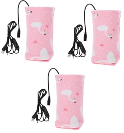 IMIKEYA 3 Pièces Couverture d'isolation Bouteille Garder Le Lait de bébé au Chaud pour biberon Chauffe-biberon Chauffant de Charge USB Thermique Portable Pur Coton Rose