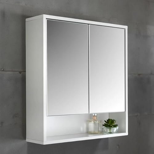 dylex Bathroom Mirror Cabinet, High Gloss White, Wall Mounted Storage with Mirror Door and Shelf