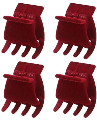 minkissy 4 Stück Teiliges Kleine Rote Samt Haarklammern Rutschfeste Krallenclips für Damen Vielseitige Haarschmuck Accessoires zum Stylen und Fixieren Verschiedener Frisuren Kompakt und
