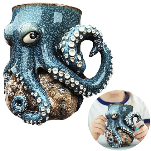 Octopus Coffee Mugs,Oceans Creature Octopus Mug, Funny Ceramic Cup, Octopu Shaped Statue Cup Coffee Mug Resin Beverage Drinkware for Sea Lovers Autumn Mug