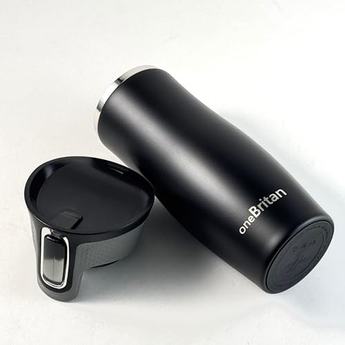 One Britan Travel Mug, Stainless Steel Thermal Vacuum Flask, Leakproof Tumbler, Coffee Mug with BPA Free Easy-Clean Lid, 470 ml (Black)