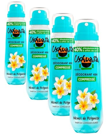 Ushuaïa Déodorant Compressé 48H Monoï de Polynésie, 100ml (Lot de 4)