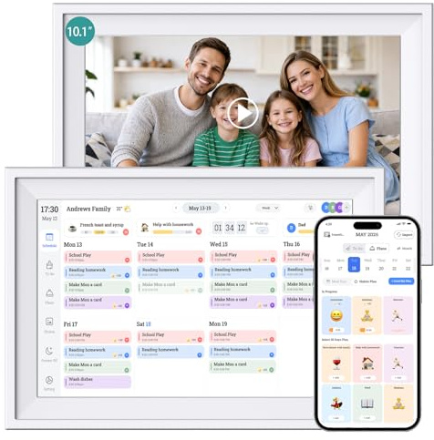 Ascrecem Digital Calendar 10.1 inch Smart Electronic Calendar for Family Chore Chart Cooking Plan HD Touchscreen with Digital Picture Frame Function Instantly Share Photos and Videos