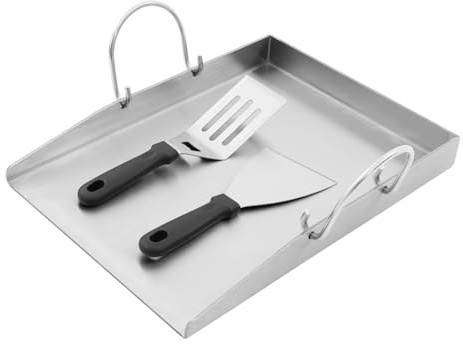 Grillplatte 30x40cm, Plancha mit Abnehmbaren Griffgriffen, Grillspachtel aus Edelstahl, 4mm Dicke, BBQ Feuerplatte Griddleplatte für Gasgrille und Holzkohlegrille