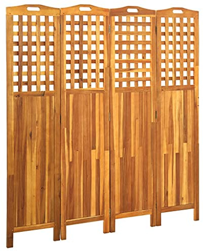 Paravent 4 panneaux en bois d'acacia massif 161 x 2 x 170 cm pour l'intérieur et l'extérieur, paravent pliable avec finition à l'huile pour l'intimité et l'aménagement de la pièce, durable