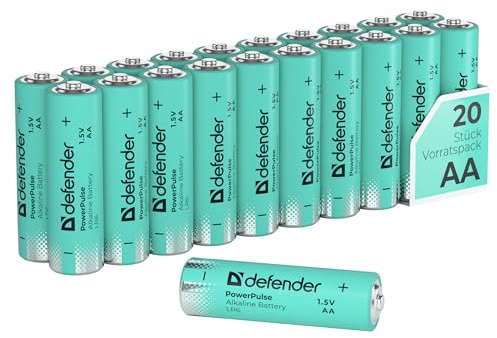 Defender PowerPulse Alkaline Batterien AA (LR6) 1,5V – 20 Stück Box, langlebige Alkaline Batterie für Haushalt, Spielzeug, Fernbedienung, Taschenlampe und Elektronik, 5 Jahre haltbar (20, AA)