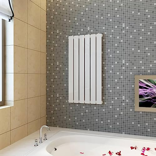 Radiatore a pannello, 465 x 900 mm, bianco, design verticale, radiatore piatto per riscaldamento centralizzato, radiatore in acciaio con 530 Watt di potenza