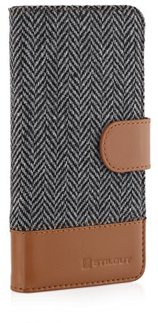 STILGUT Leder-Hülle kompatibel mit iPhone 6s Plus Wallet-Case, Fashion: Fischgrät/dunkel