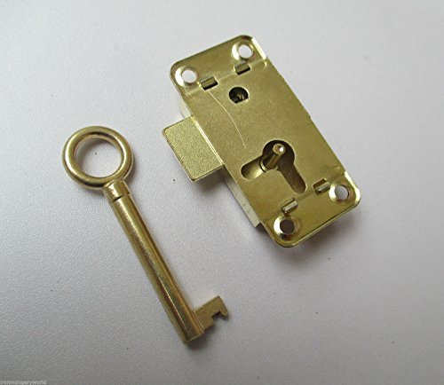 Ironmongery World® VINTAGE RETRO OLD STYLE BRASS WARDROBE LOCK -Cupboard Drawer Cabinet Door Catch (50mm/2 SMALL LOCK + kEY)