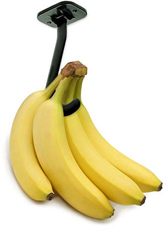 Gadjit Banana Hook Under Cabinet Hanger Ripens Bananas with Less Bruises, Folds up Out of Sight When Not in Use, Saves Countertop Space, Self-Adhesive + Pre-drilled Screw Holes (Black)