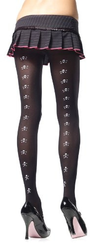 Leg Avenue - Nylon Strumpfhose mit Totenkopf Symbolen - schwarz - One Size