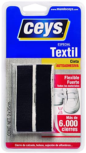 ceys - Cinta Autoadhesiva Color Negro - Especial Textil - Resiste el Lavado, Secado y Planchado - Ideal para Ropa y Calzado - 2x35cm