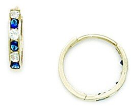 Kreolen aus 14 Karat Gelbgold, dunkelblau, Zirkonia, künstlicher Diamant, Maße: 11 x 12 mm, Schmuckgeschenke für Frauen