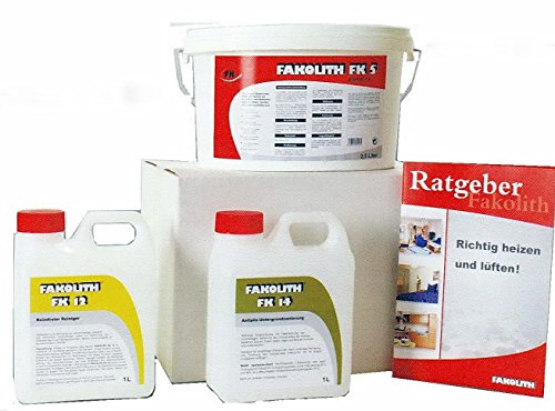 Fakolith Antischimmelspray Set XXXL 6 teilig je 1000 ml Fakolith FK 12, Fakolith FK 14und 2,5 kg Fakolith FK 5 plus Schwamm, Atemschutzmaske, Gummihandschuhe reicht für 10 qm
