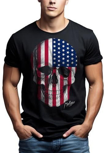 MAKAYA Maglietta Uomo Nera - T-Shirt Bandiera Americana