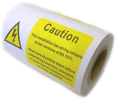 100x Wiring Colours to Two Versions of BS7671 Harmonisation Label Roll 75x50mm