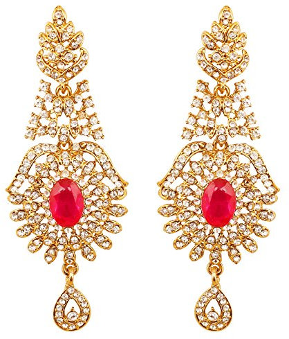 Touchstone Indian Bollywood strass/orecchini di gioielli da sposa rosa fucsia firmati per le donne in tono oro antico