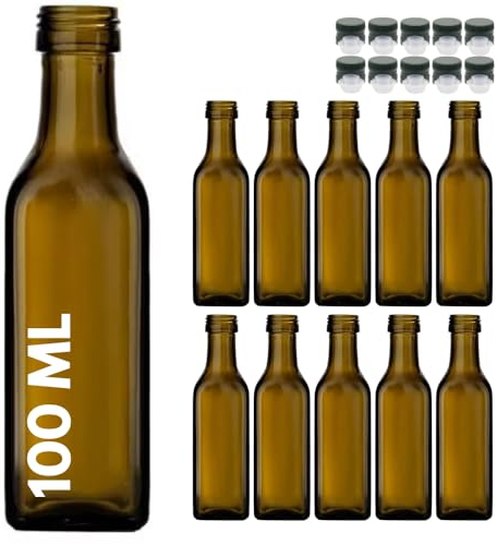 acquaverde | 10 Bottiglie Marasca in Vetro Scuro Uvag, Bottiglia per Campioncini di Olio e Liquori da 100 ml con Tappo Dosatore
