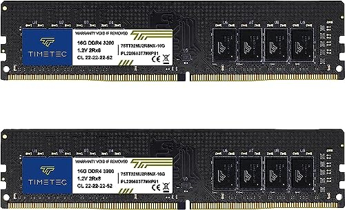 Timetec 32GB Kit (2x16GB) DDR4 3200MHz PC4-25600 CL16 1.35V Non-ECC Unbuffered Single Rank Diseñado para Juegos y gráficos Compatible con AMD e Intel Desktop PC Computer Memory RAM Module Upgrade
