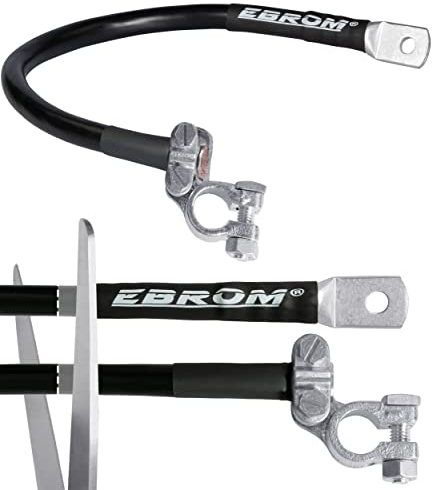 EBROM Batteriekabel Massekabel mit Polklemme (-) Anschluss links 50 mm² schwarz, fertig konfektioniert, 30 cm bis 2 m, Ringösen/Kabelschuhe M6/M8/M10/M12/ohne, Ihre Auswahl: 50 mm2-60 cm Schuh M10