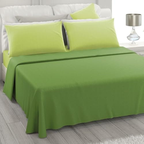 L'ANTICO ARCOLAIO - Completo Lenzuola Matrimoniali 4 Pezzi (Lenzuolo Sotto Verde C, Lenzuolo Sopra Verde S) Set Lenzuola Matrimoniale Jaquard in Microfibra, Biancheria da Letto Made in Italy