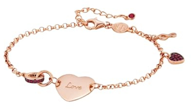 Nomination® | Bracciale Donna Collezione Easychic - Chiusura a Moschettone – Argento 925 e Cubic Zirconia con Pendenti – Made in Italy -16/19 cm (Cuore Oro Rosa- Love)