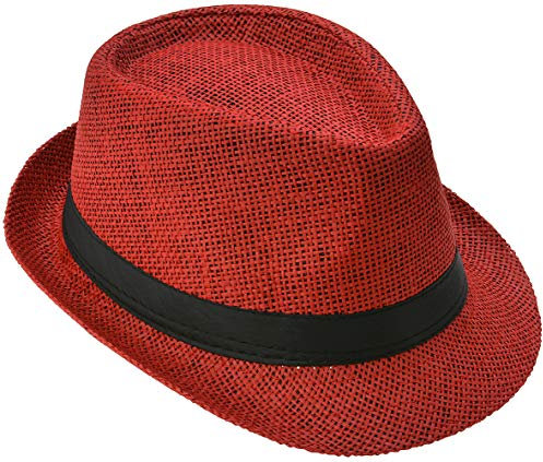 Miobo Strohhut, Panamahut Fedorahut,Trilby-Design,Sonnenschutz 54-Strohhut-Rot