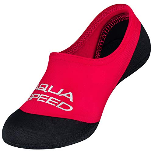 Aqua Speed Badesocken Kinder | Swimming Pool Socks Kids | Anti-Rutsch Schwimmsocken Neopren | Aquasocken leicht | Neoprensocken rutschsicher | Schwimmhilfe | Gr. 22-23 | 31 Rot - Schwarz