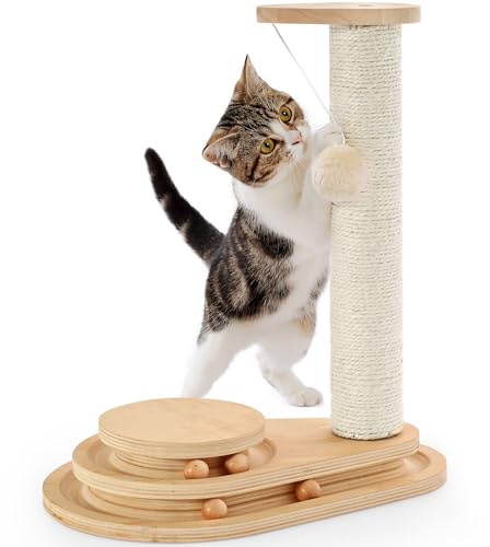 Made4Pets Kitten Toy Scratching Post for Indoor Cats with Ball Track | Interactive Cat Scratching Post with Natural Sisal Rope, Rolling Ball Track and Durable Plywood Base, Modern Home Décor