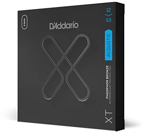 Cuerdas D'Addario para guitarra acústica, XT Phosphor Bronze Coated, XTAPB1253-3P, calibre ligero 12-53, juego de 6 cuerdas, paquete de 3