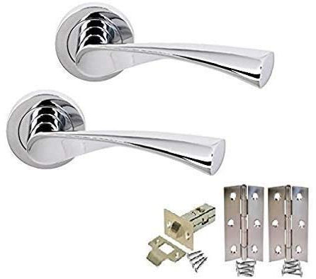 Jiyo.Outdoor Astrid Style Modern Door Handles Lever Latch On Round Rose in Polished Chrome Finish - 7 Sets