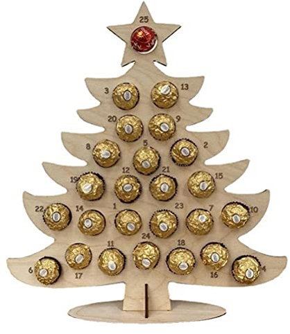 RUSTOO Weihnachten 24 Tage Countdown-Kalender, Holz-Adventskalender, Weihnachtsfeier-Schokoladenständer, Elch-/Weihnachtsbaum-Form-Design, dekorative Ornamente