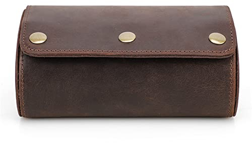 Elegance zylindrische Uhrenbox aus Vegan Leather Luxuriöse Uhrenrolle Uhrenbox aus Leder für 2 Uhren mit Herausgeschobenen Einzelfächern herausnehmbaren,Tragbare Geschenk,Brown