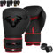 Islero EVO Fitness Matte Black Boxing Gloves Men Punch Bag Women Pink MMA Muay Thai Martial Arts Kick Boxing Sparring Training Fighting Gloves With Hand Wraps (14 OZ, Red)