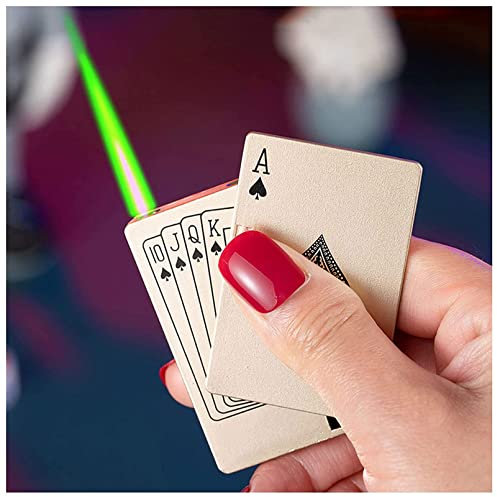 QMMD Zigarettenanzünder Gas Gelddetektor Spielkarten geformtes Gasfeuerzeug, nachfüllbares Butangasbrenner Feuerzeug winddichtes Feuerzeug, aufblasbares winddichtes Metallfeuerzeug,Gold ace of Spades