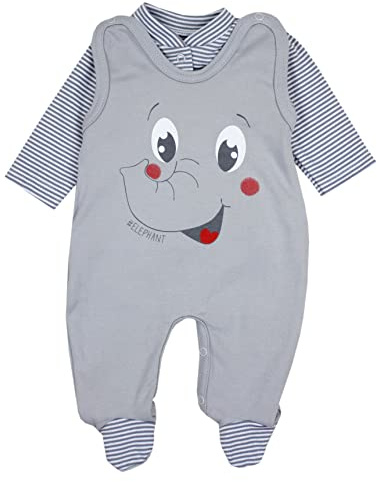 TupTam Baby Mädchen Jungen Strampler mit Langarmshirt Aufdruck Spruch 2 teilig, Farbe: Elefant Grau, Größe: 50