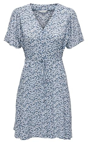 ONLY Women's Casual Mini Dress with Summery Patterned Blouse Design Short Sleeve Outfit