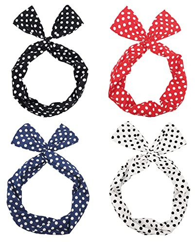 MIVAIUN 4 Stücke Rot Kopftuch 1940er Vintage Stirnbänder Kopftücher Bandanas Böhmische Schleifen Haarbänder Dot Haarbänder Kaninchen Ohr Haarband Haarschmuck für Frauen Mädchen