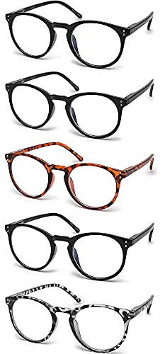 Vecien Lesebrille 5 Stuecke Blaulichtfilter Brille, Federscharniere Vintage Lesebrillen für Damen und Herren lesehilfe (4.0 Dioptrien)