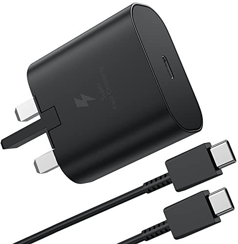 25W for Samsung Fast Charger,USB C Mobile Phone Mains Plug UK Wall Charger and Type C Charging Cable for iPhone 15/15 Pro/15 Pro Max,Samsung Galaxy S23/Ultra/S22/S21/S20+/Note 20/A72/A53/A52,Huawei