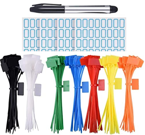 YSTrillion Kabelbinder 250 Stück Kabelbinder Tags Bunt Kabelbinder Etiketten Kabelbinder Etiketten Selbstsichernde Kabelklemme mit Tags für Zuhause,Büro,Garten,Garage 3×150MM